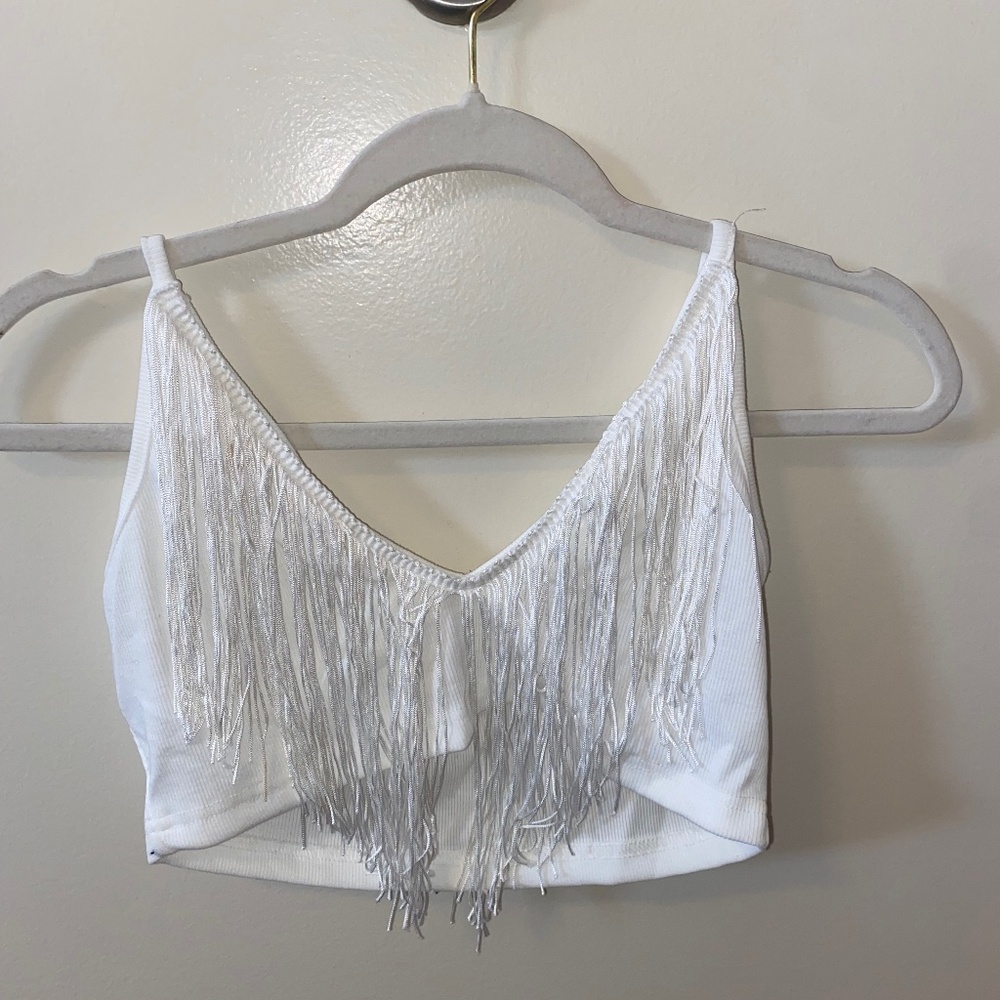 White fringe crop top